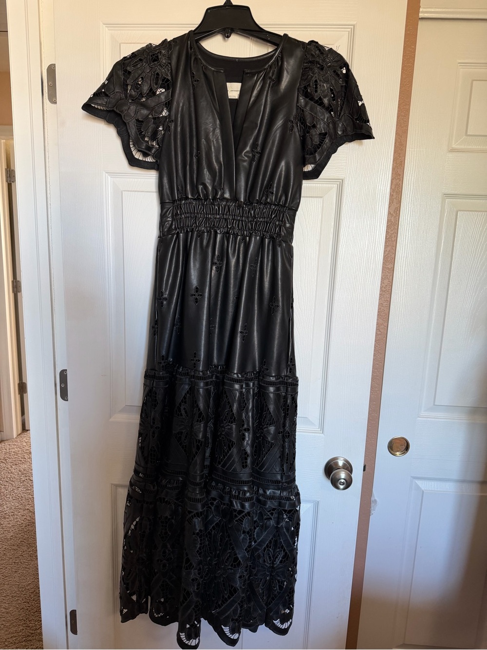 Anthropologie Black Maxi Dress with Cutwork Sleeves